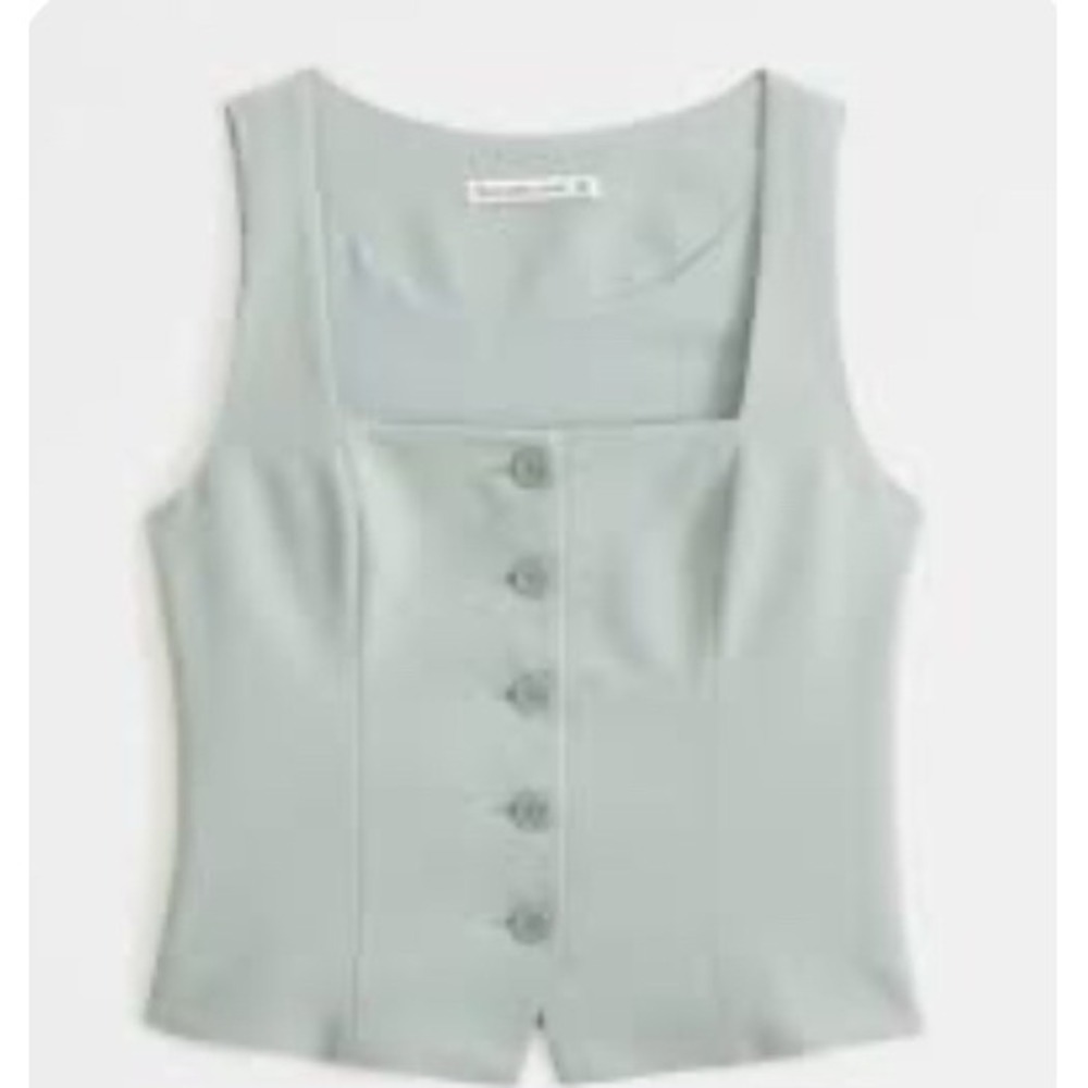 Abercrombie & Fitch Women Sage Green Square Neck Button Front Tailored Vest Top